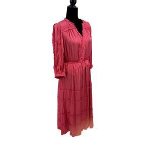 Chico's Midi Tie Waist Ruffle Dress French Rose 2/12